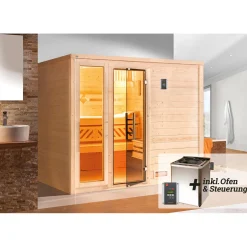 Weka Premium Massivholz-Sauna Bergen Größe 3 Sparset 7,5 kW Bio S Glastuer
