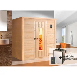 Weka Premium Massivholz-Sauna Bergen Größe 1 Sparset 7,5 kW Bio S Glastuer