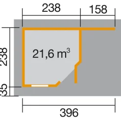 Weka Designhaus 213 A mit Anbau 150 cm 5-Eck 442 x 278 x 237 cm grau