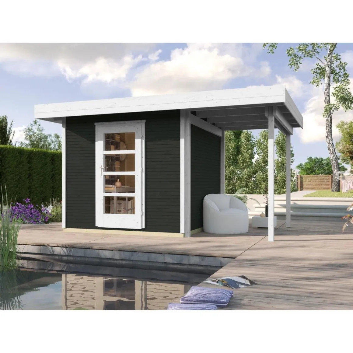 Weka Designhaus Line 172 A mit Anbau 150 cm 489 x 377 x 226 cm grau