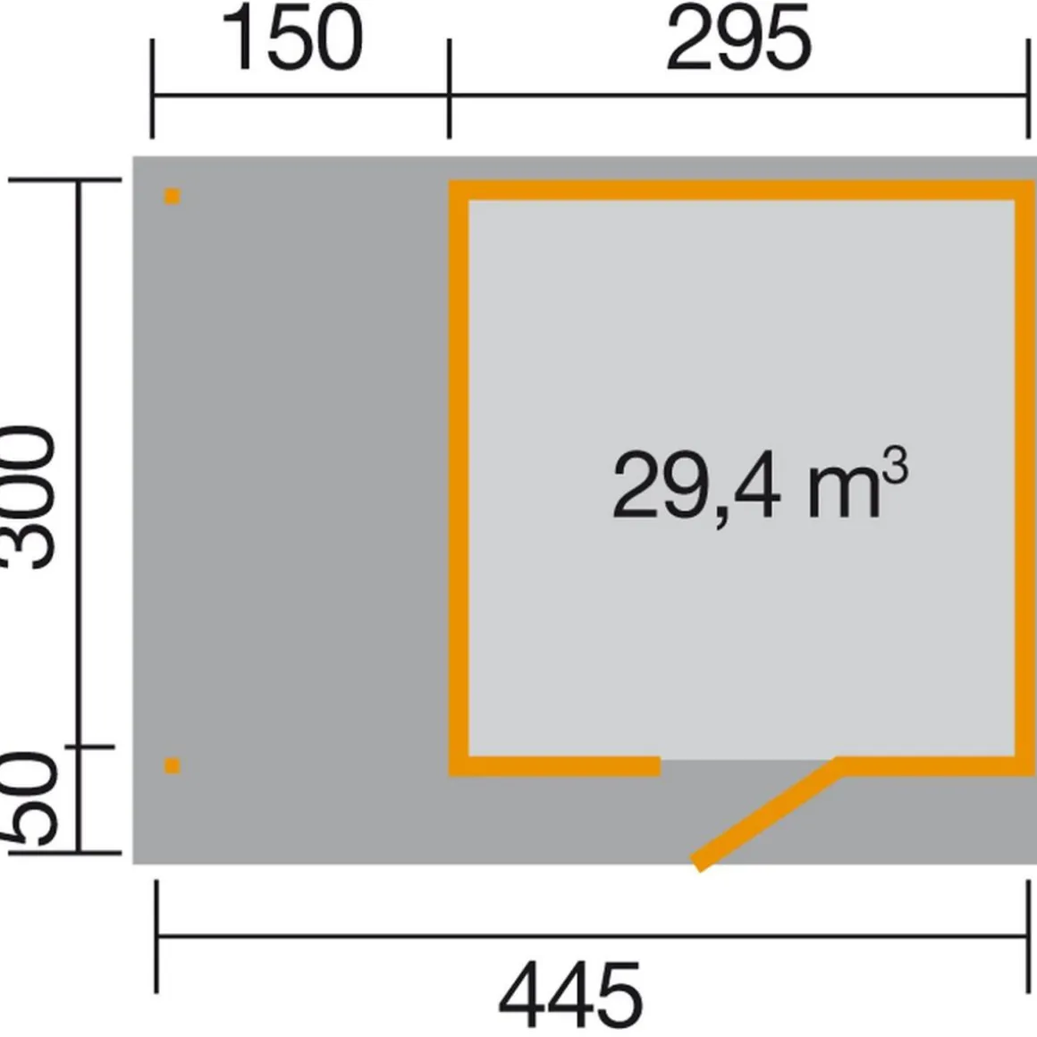 Weka Designhaus Line 172 A mit Anbau 150 cm 489 x 377 x 226 cm grau
