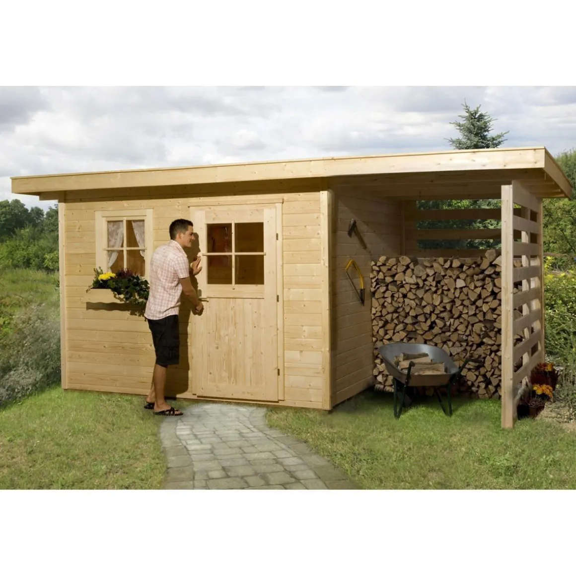 Weka Gartenhaus 170 A Größe 4 mit Holzlagerplatz 150 cm