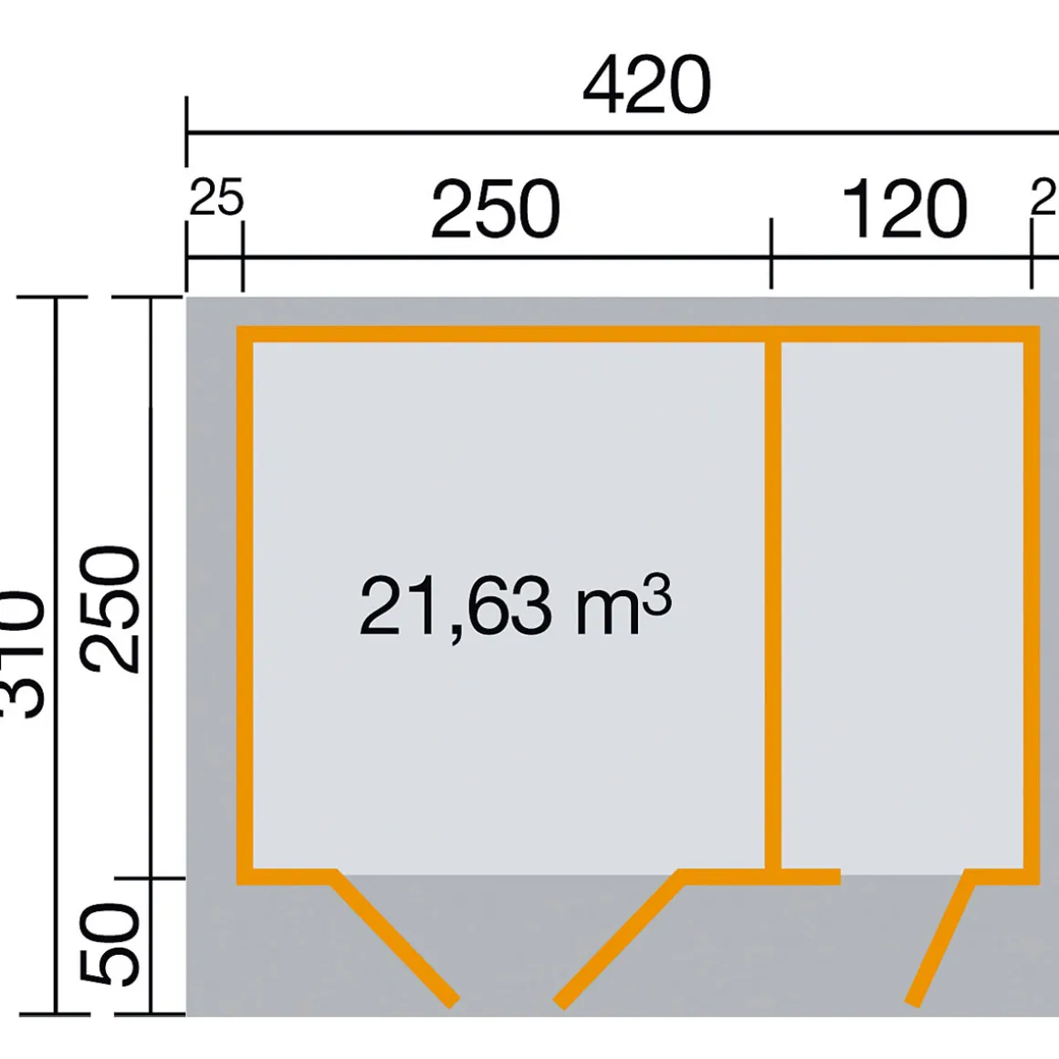 Weka Gartenhaus 253 Größe 2 28 mm natur mit Fußboden 370 x 250 x 270 cm