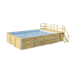 Weka Pool Rechteckig Größe 2 b 401,5 x 641,5 cm inkl Technikraum/Sonnendeck und FilteranlageFolie blau/weiss mosaik