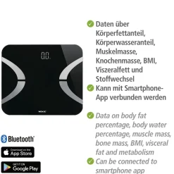 Wenko Analysewaage LED mit Bluetooth Schwarz Körperfettwaage