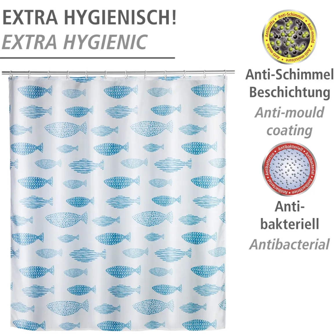 Wenko Anti-Schimmel Duschvorhang Aquamarin Textil Polyester 180 x 200 cm waschbar