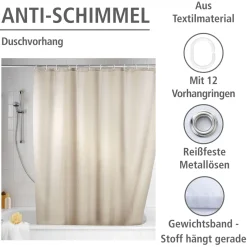 Wenko Anti-Schimmel Duschvorhang Uni Beige Textil Polyester 180 x 200 cm waschbar