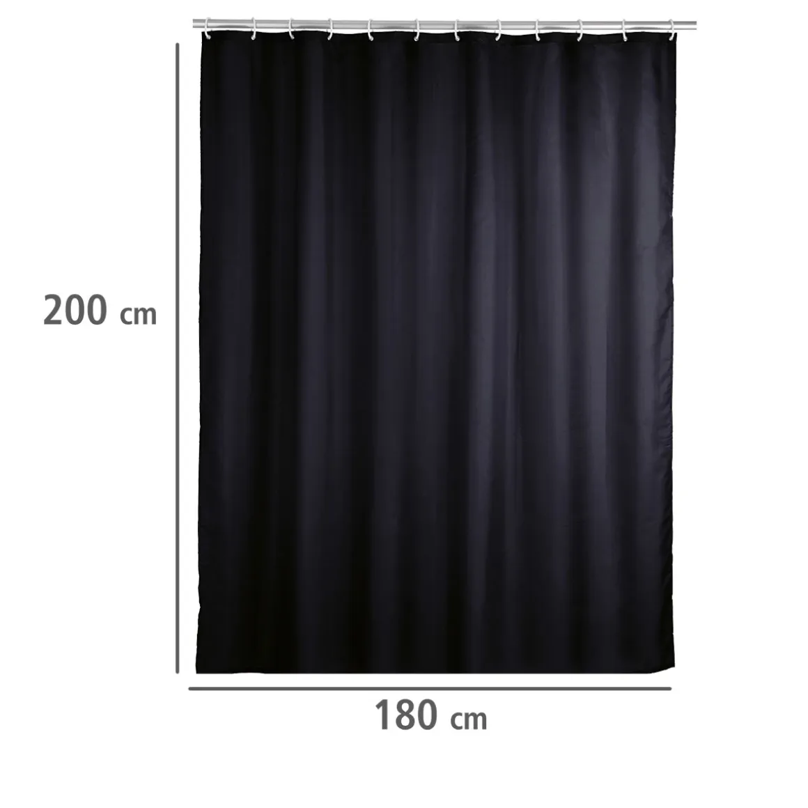Wenko Anti-Schimmel Duschvorhang Uni Black Textil Polyester 180 x 200 cm waschbar