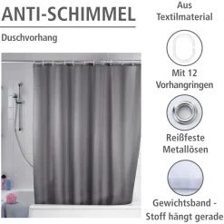 Wenko Anti-Schimmel Duschvorhang Uni Grey Textil Polyester 180 x 200 cm waschbar