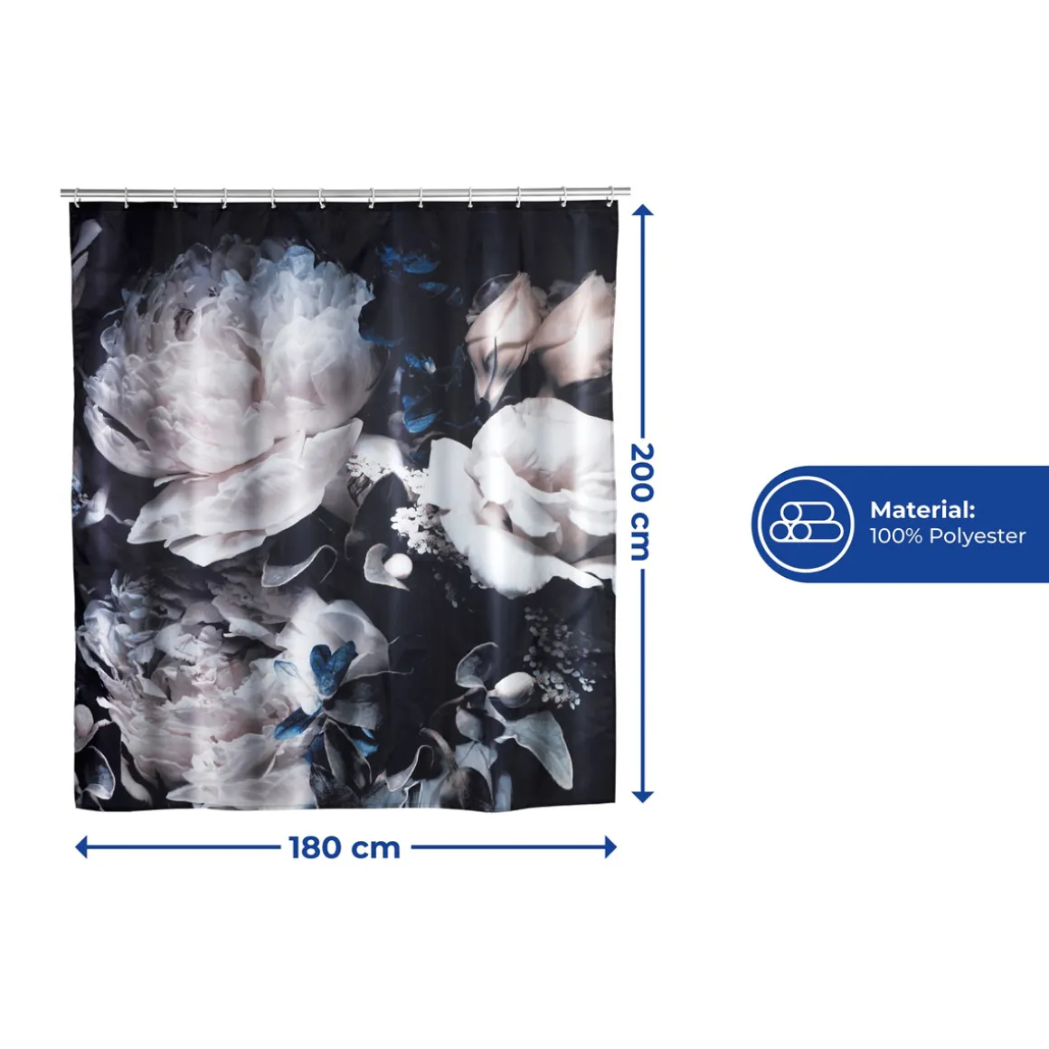 Wenko Anti-Schimmel Duschvorhang Peony Textil Polyester 180 x 200 cm waschbar