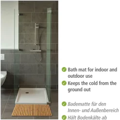 Wenko Baderost Indoor und Outdoor Bambus 100 x 50 cm Badematte Bodenrost für Dusche Bad Pool mit rutschhemmender Unterseite