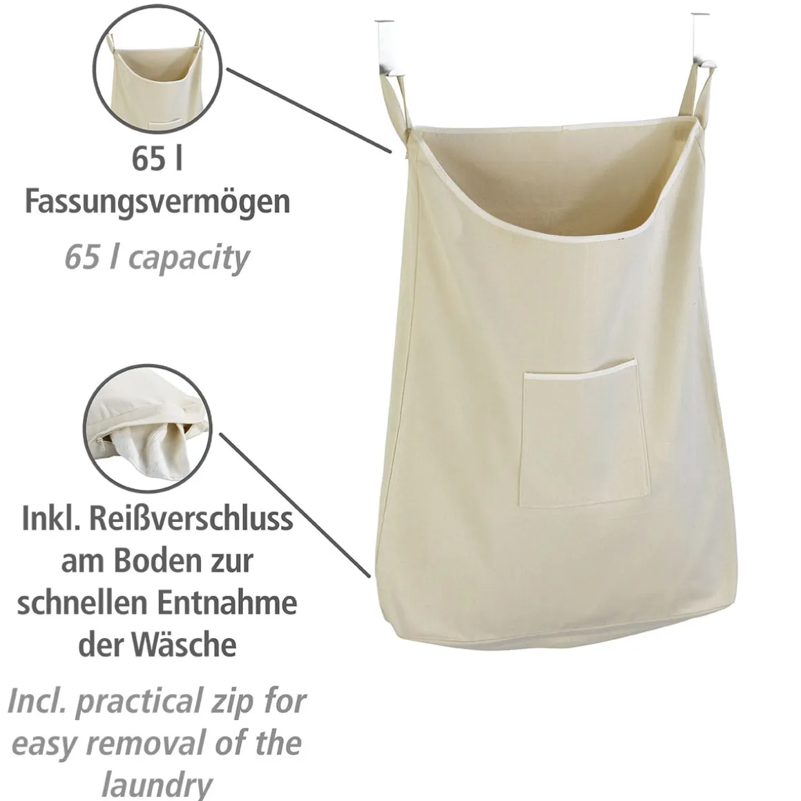 Wenko Über-Tür Wäschesammler Canguro Beige 65 l