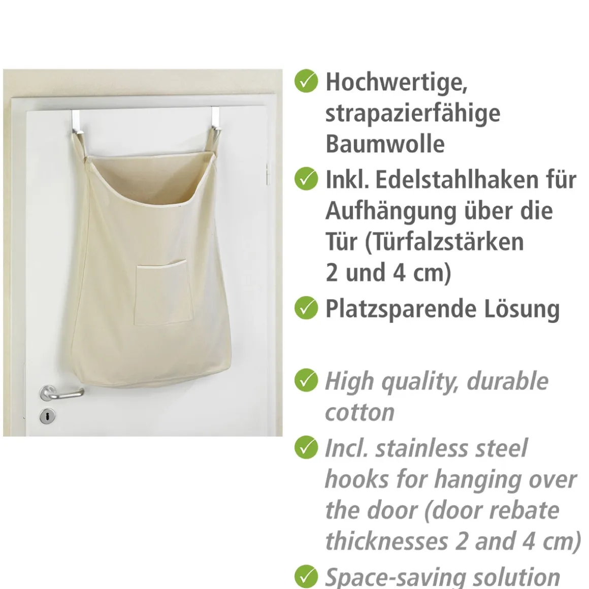 Wenko Über-Tür Wäschesammler Canguro Beige 65 l
