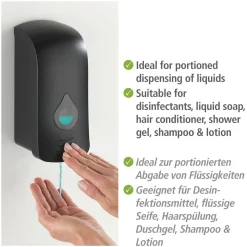 Wenko Desinfektionsmittel-Spender Ranera L Schwarz Seifenspender und Desinfektionsspender Füllmenge 740 ml