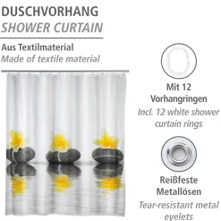 Wenko Duschvorhang Stones with Flower Textil Polyester 180 x 200 cm waschbar