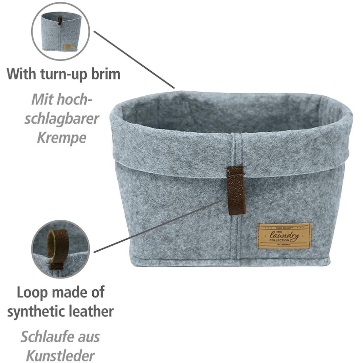 Wenko Filz-Korb Feli 5er Set Aufbewahrungskörbe in 3 verschiedenen Größen