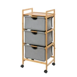 Wenko Haushaltswagen mit 3 Schubladen Bahari aus Bambus Wäschewagen aus Bambus