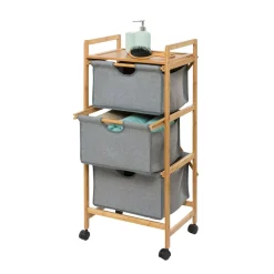 Wenko Haushaltswagen mit 3 Schubladen Bahari aus Bambus Wäschewagen aus Bambus