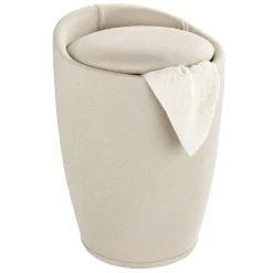 Wenko Hocker Candy Beige Leinenoptik mit Wäschesack Badhocker mit abnehmbarem Wäschesammler