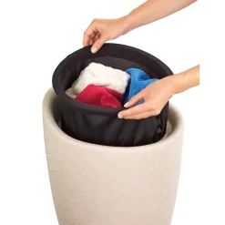 Wenko Hocker Candy Beige Leinenoptik mit Wäschesack Badhocker mit abnehmbarem Wäschesammler