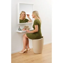 Wenko Hocker Candy Beige Leinenoptik mit Wäschesack Badhocker mit abnehmbarem Wäschesammler