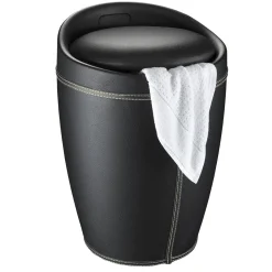 Wenko Hocker Candy Black in Lederoptik mit Wäschesack Badhocker mit abnehmbarem Wäschesammler