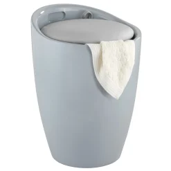 Wenko Hocker Candy Grey mit Wäschesack Badhocker mit abnehmbarem Wäschesammler