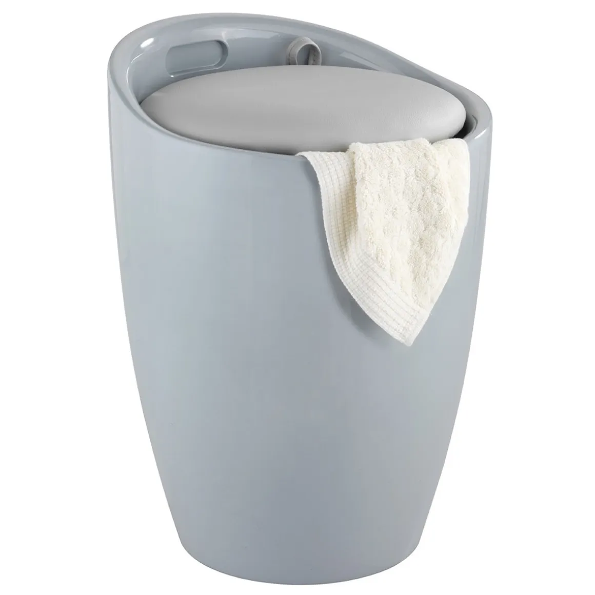 Wenko Hocker Candy Grey mit Wäschesack Badhocker mit abnehmbarem Wäschesammler