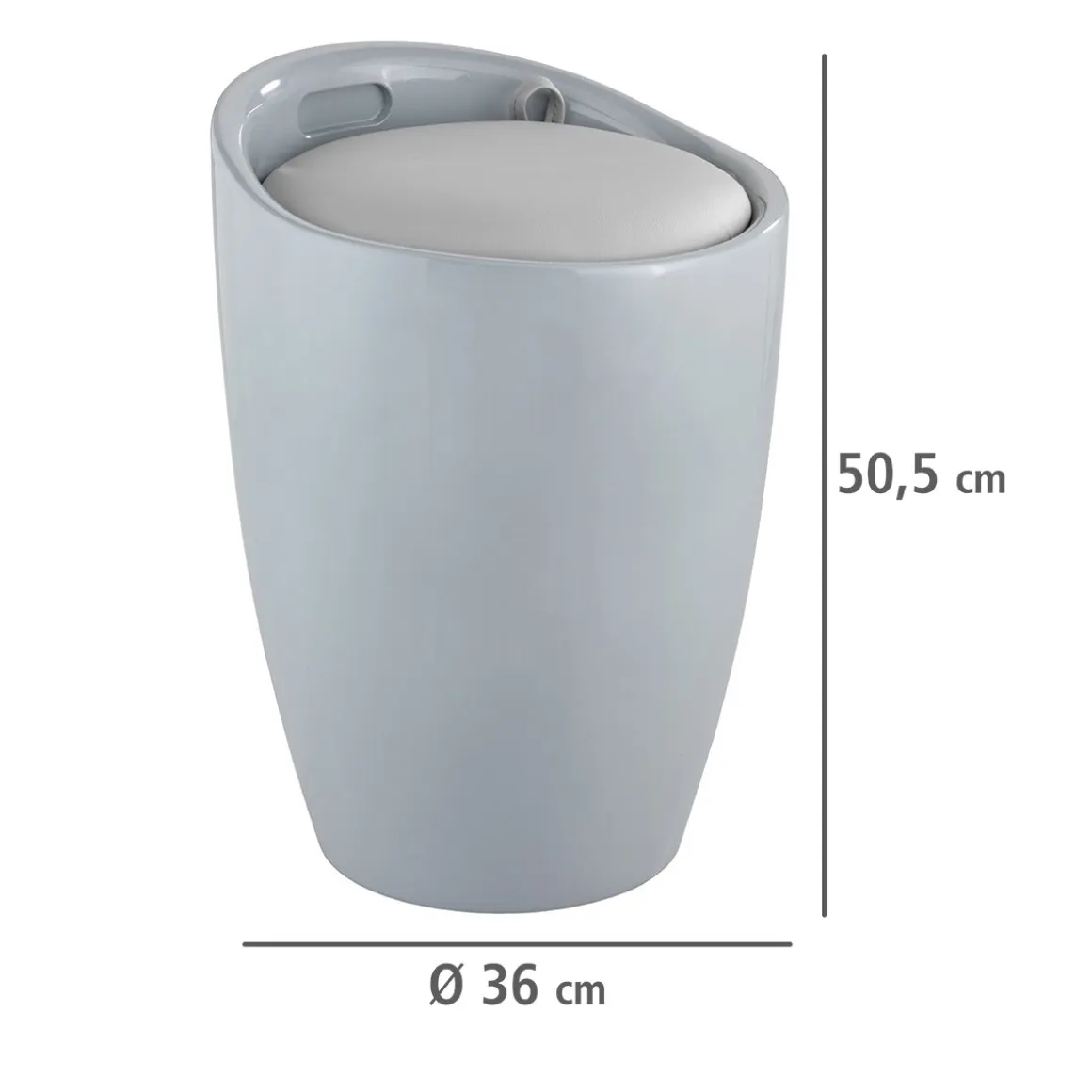 Wenko Hocker Candy Grey mit Wäschesack Badhocker mit abnehmbarem Wäschesammler