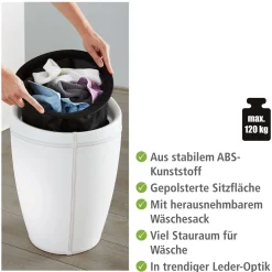 Wenko Hocker Candy White in Lederoptik mit Wäschesack Badhocker mit abnehmbarem Wäschesammler