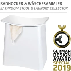 Wenko 2in1 Hocker Wing Weiß Badhocker mit herausnehmbarem Wäschesack