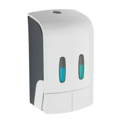 Wenko 2-Kammer Desinfektionsmittel- und Seifenspender Tartas Weiß Seifen-Dosierer und Desinfektionsspender Füllmenge je Kammer 480 ml