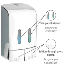Wenko 2-Kammer Desinfektionsmittel- und Seifenspender Tartas Chrom Seifen-Dosierer und Desinfektionsspender Füllmenge je Kammer 480 ml