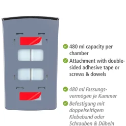 Wenko 2-Kammer Desinfektionsmittel- und Seifenspender Tartas Chrom Seifen-Dosierer und Desinfektionsspender Füllmenge je Kammer 480 ml