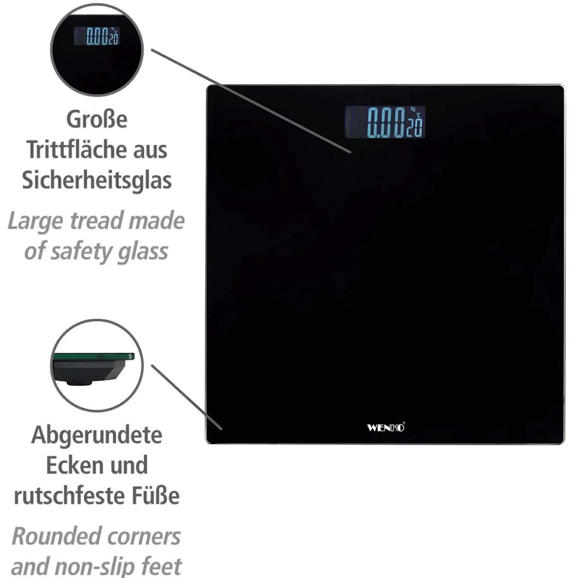 Wenko Personenwaage LCD Schwarz digitale Körperwaage mit LCD-Display