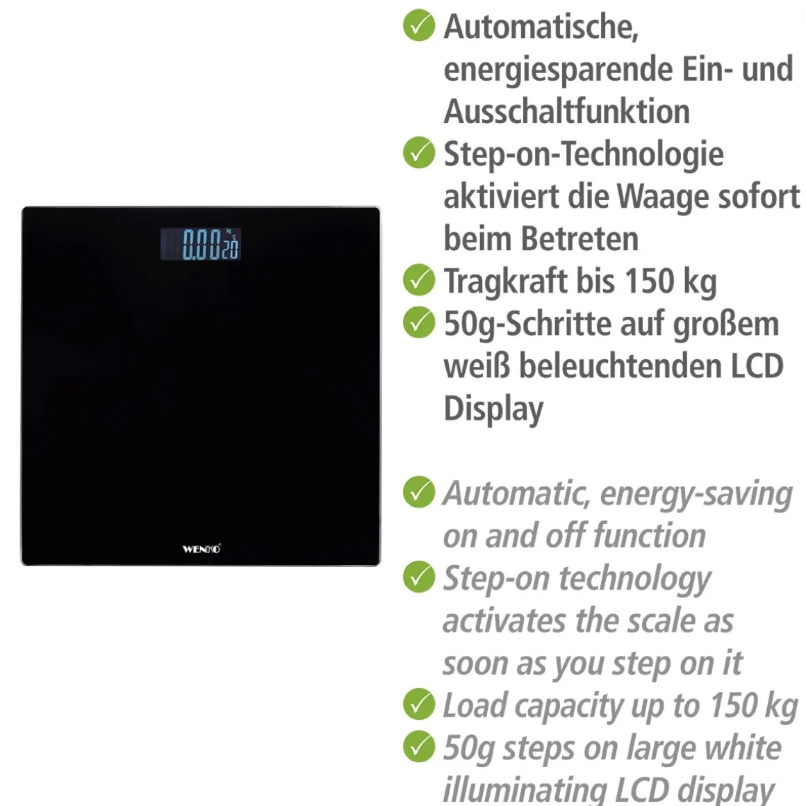 Wenko Personenwaage LCD Schwarz digitale Körperwaage mit LCD-Display