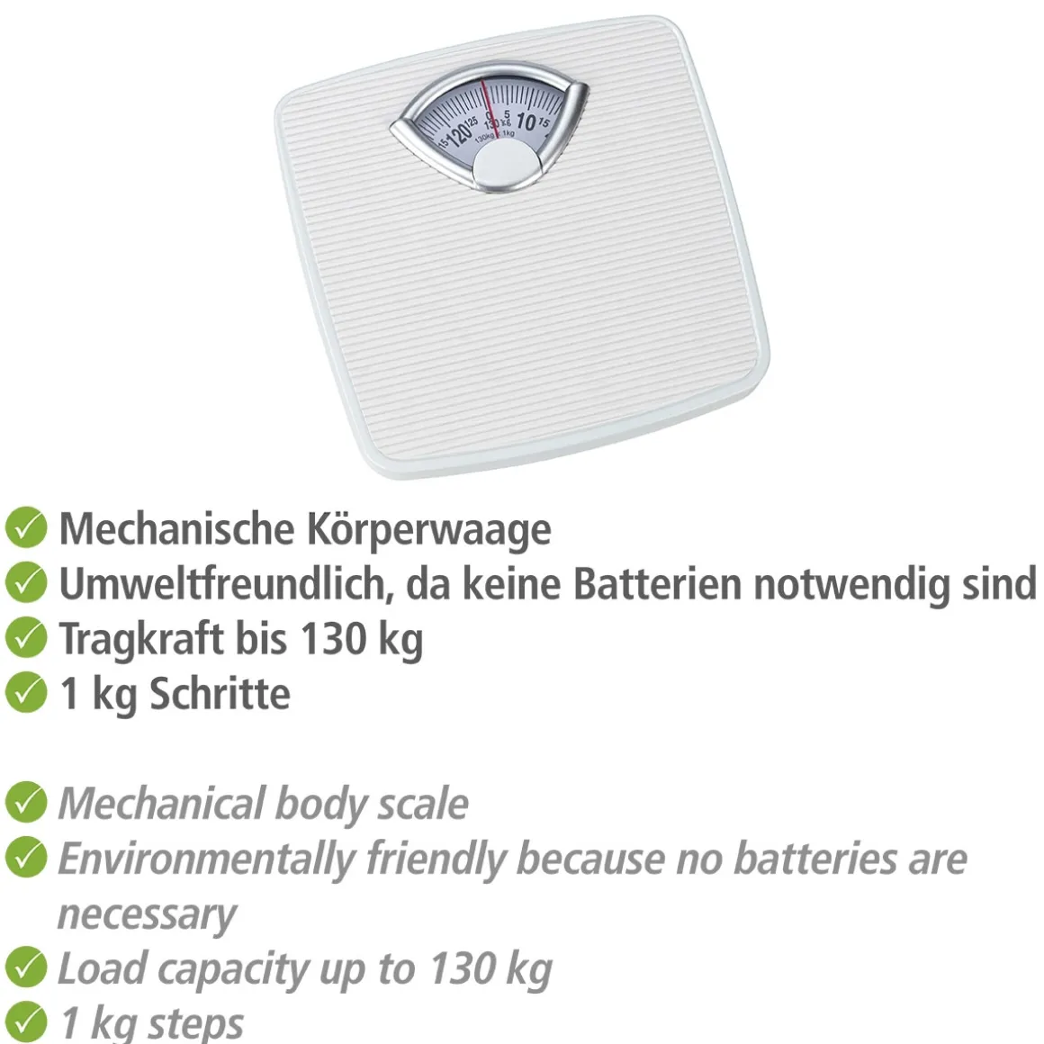 Wenko Personenwaage mechanisch analoge Körperwaage bis 130 kg