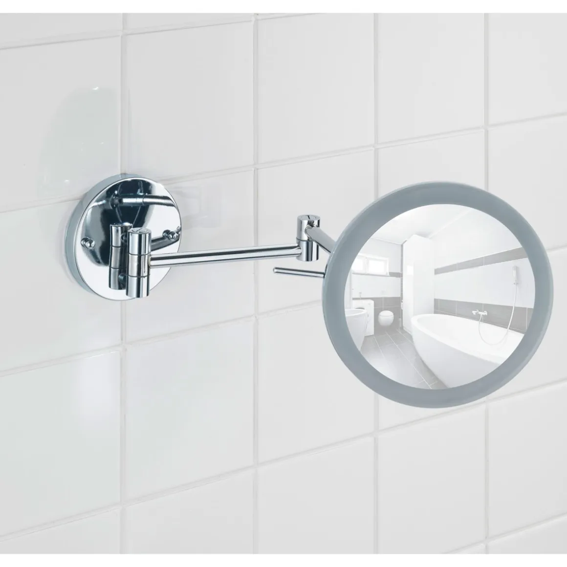 Wenko Power-Loc LED Wandspiegel Aura Befestigen ohne bohren mit hochwertigem Acrylrahmen