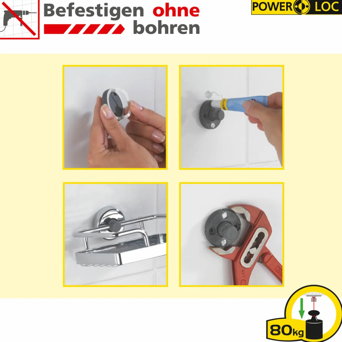 Wenko Power-Loc LED Wandspiegel Aura Befestigen ohne bohren mit hochwertigem Acrylrahmen