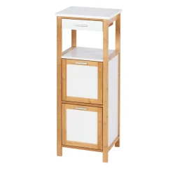 Wenko Regal Finja aus Bambus mit 2 Ablagen 2 Fächern und Schublade 34 x 89 x 30 cm