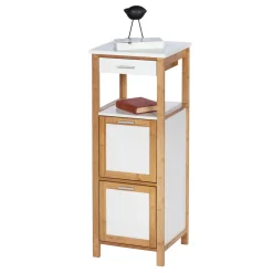 Wenko Regal Finja aus Bambus mit 2 Ablagen 2 Fächern und Schublade 34 x 89 x 30 cm