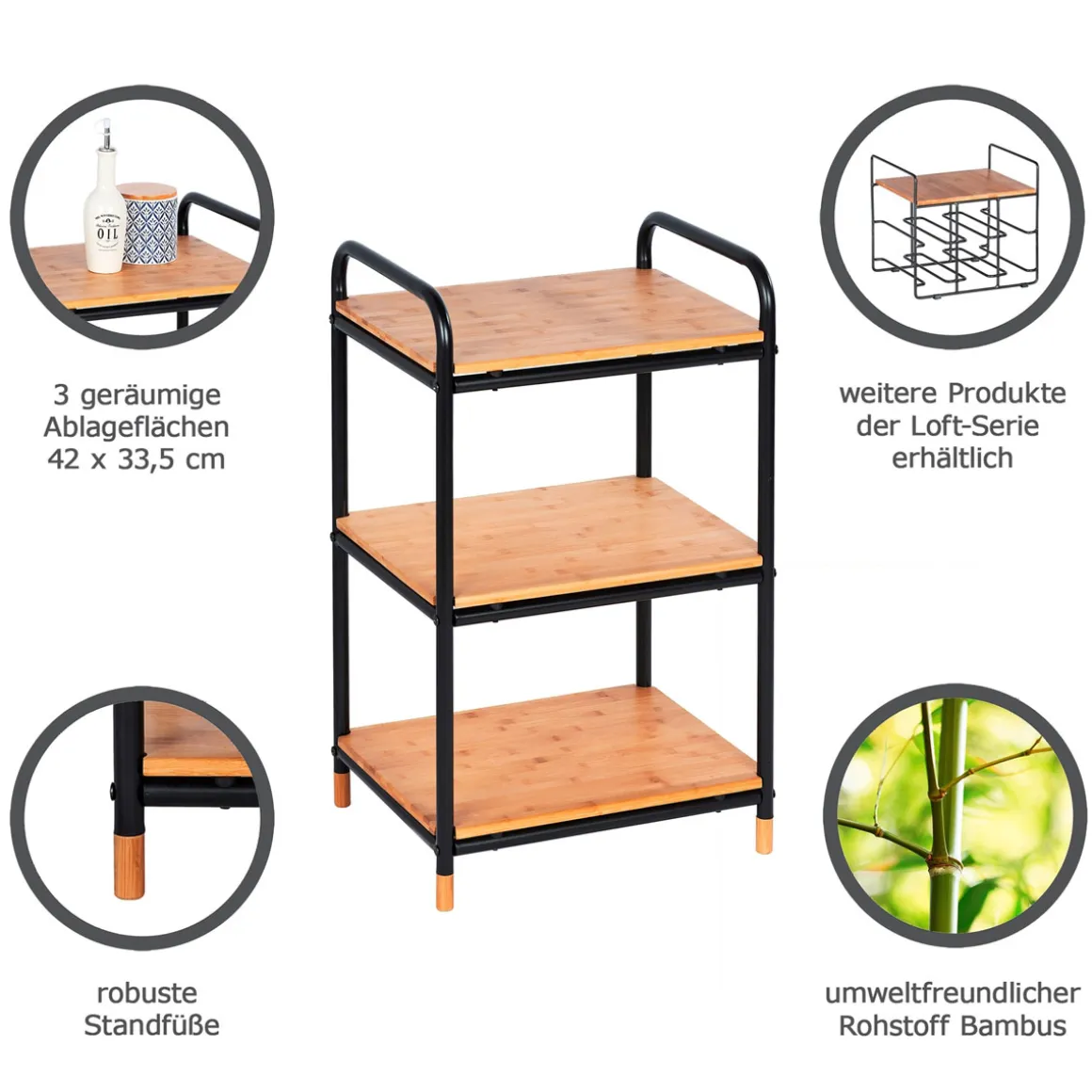 Wenko Regal Loft aus Bambus mit 3 Etagen Badezimmerregal Wohnregal