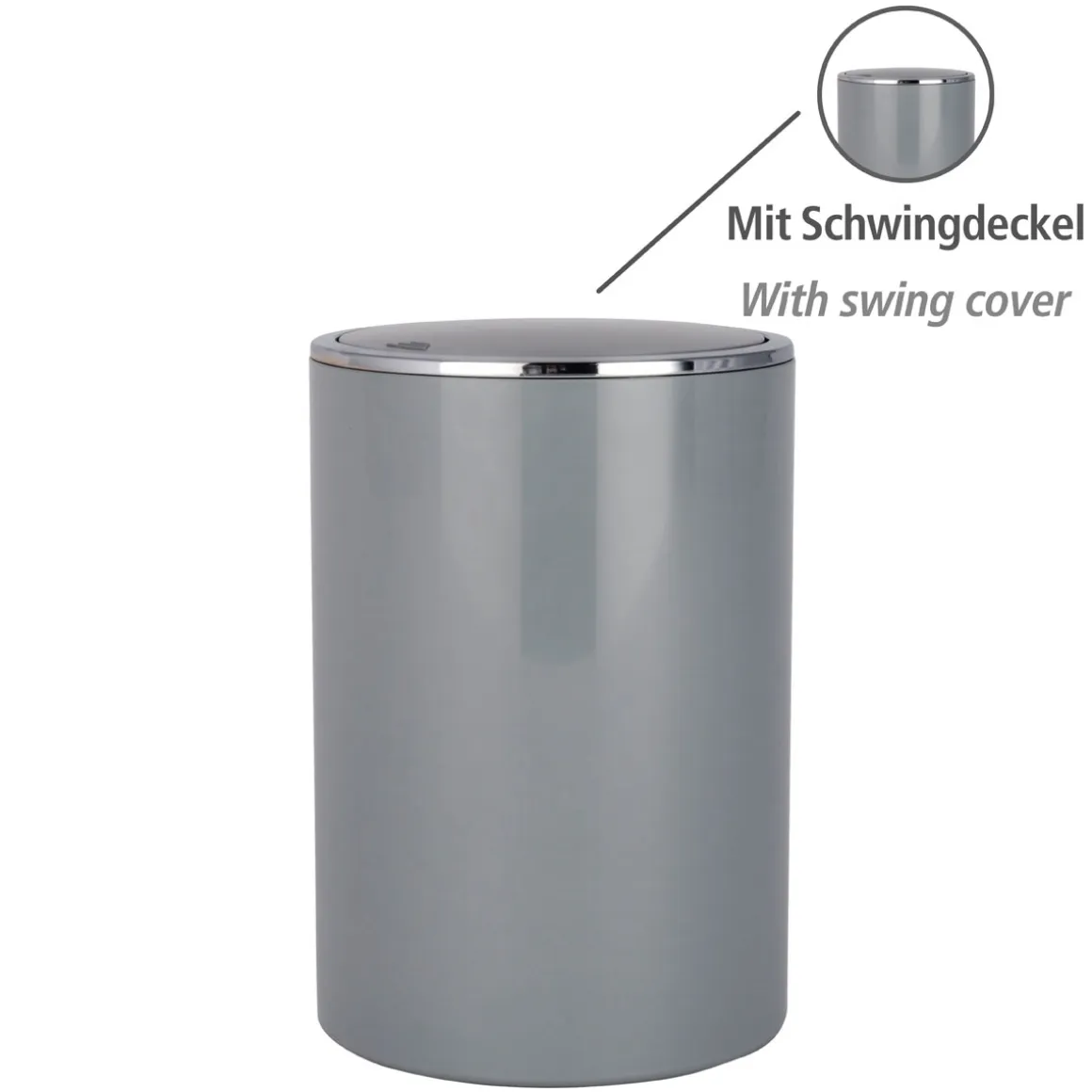 Wenko Schwingdeckeleimer Inca Grey hochwertiger Kunststoff 5 L