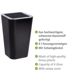 Wenko Schwingdeckeleimer Candy Black 6 L