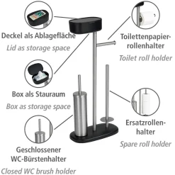 Wenko Stand WC-Garnitur mit Box Rivazza Schwarz integrierter Toilettenpapierhalter Ersatzrollenhalter und WC-Bürstenhalter mit Ablagebox