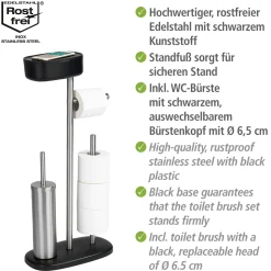 Wenko Stand WC-Garnitur mit Box Rivazza Schwarz integrierter Toilettenpapierhalter Ersatzrollenhalter und WC-Bürstenhalter mit Ablagebox