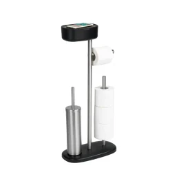 Wenko Stand WC-Garnitur mit Box Rivazza Schwarz integrierter Toilettenpapierhalter Ersatzrollenhalter und WC-Bürstenhalter mit Ablagebox