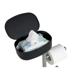Wenko Stand WC-Garnitur mit Box Rivazza Schwarz integrierter Toilettenpapierhalter Ersatzrollenhalter und WC-Bürstenhalter mit Ablagebox