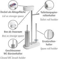 Wenko Stand WC-Garnitur mit Box Rivazza Weiß integrierter Toilettenpapierhalter Ersatzrollenhalter und WC-Bürstenhalter mit Ablagebox