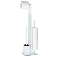 Wenko Stand WC-Garnitur Rivalta Weiß integrierter Toilettenpapierhalter und WC-Bürstenhalter